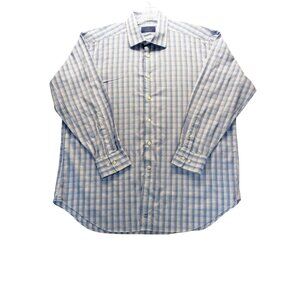 David Donahue Long Sleeve Blue/Pink Check Button Up Mens Dress Shirt 18 34/35